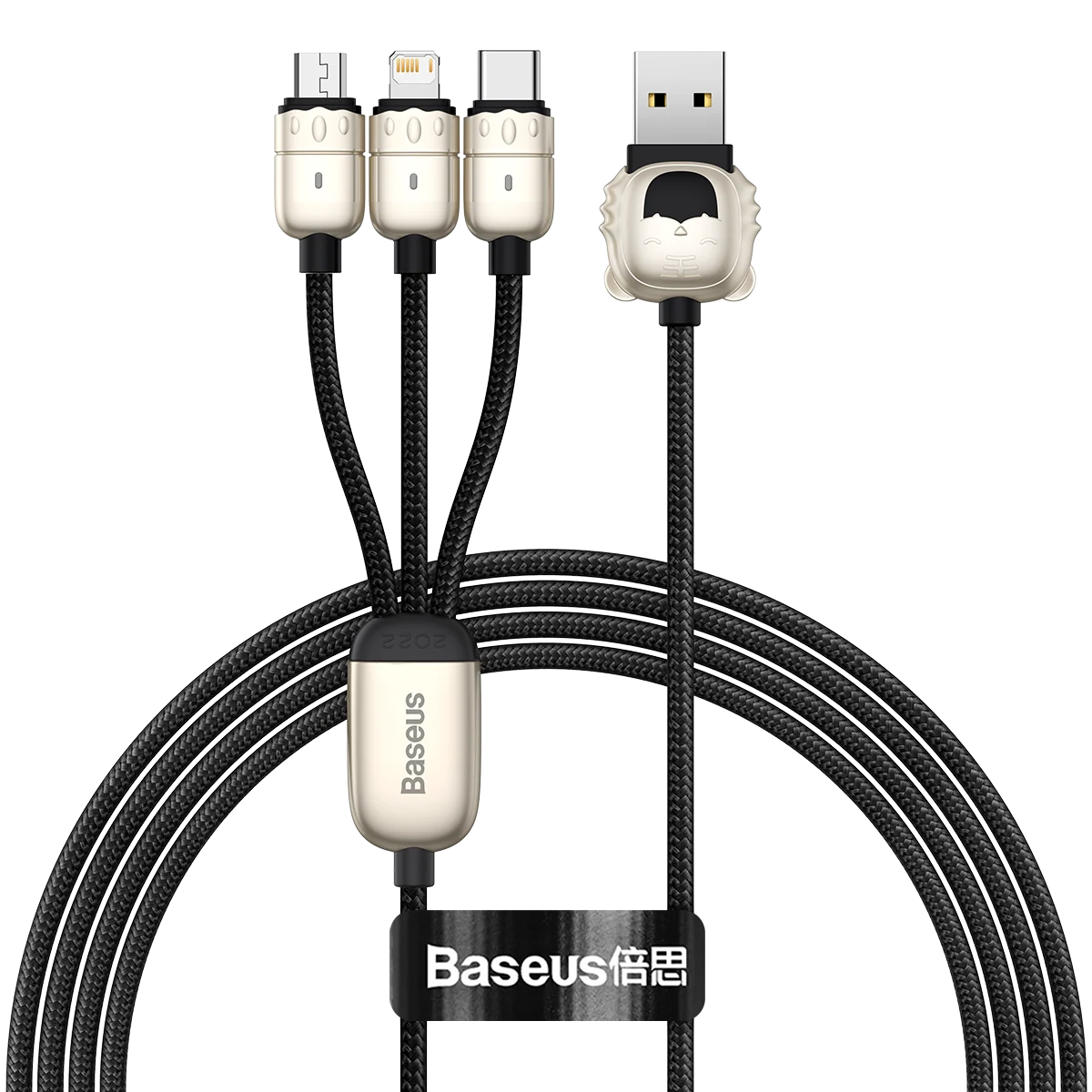 萌虎生肖一拖三数据线USB to M+L+C 3.5A