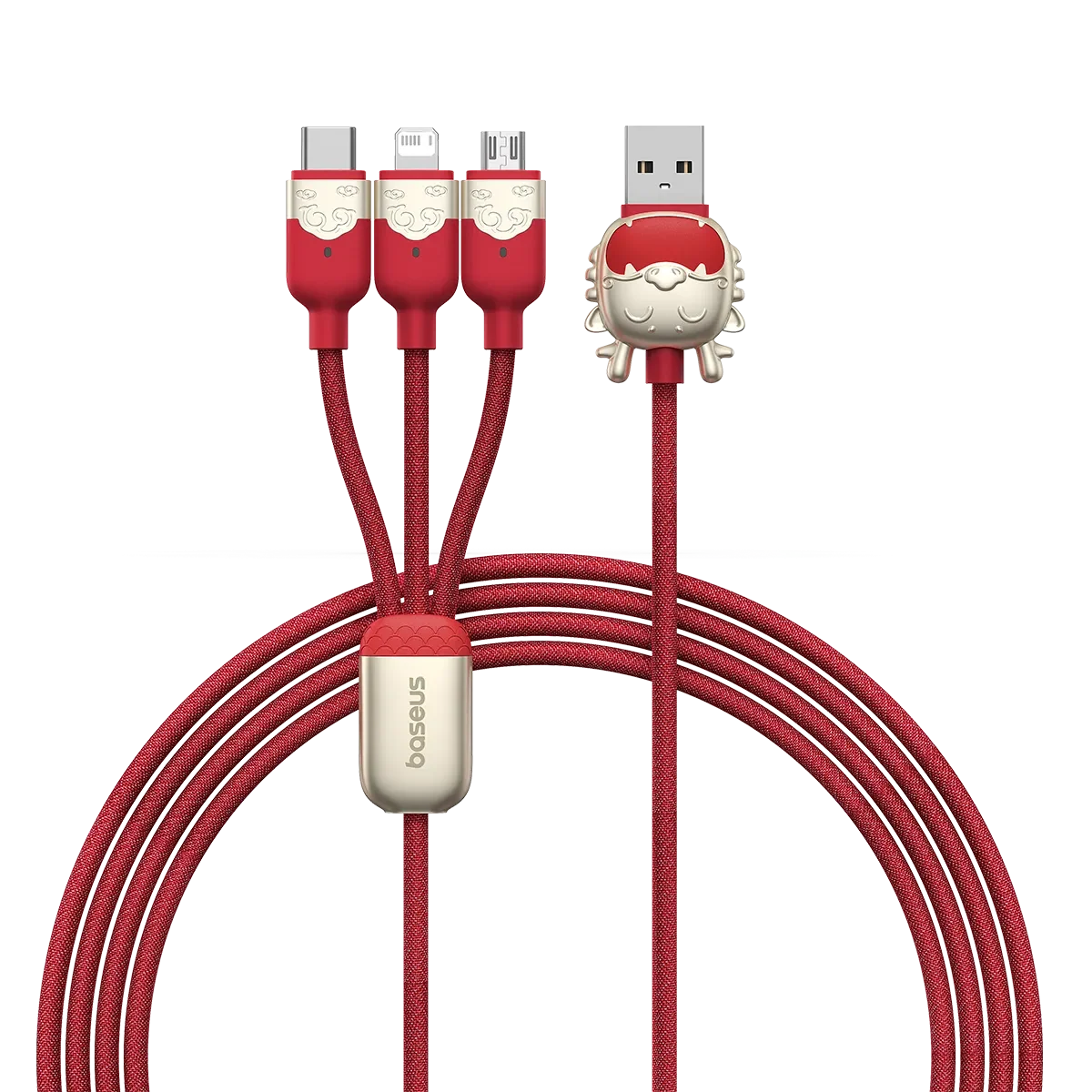 俐奈 龙年生肖系列 一拖三快充数据线 USB to M+L+C 3.5A